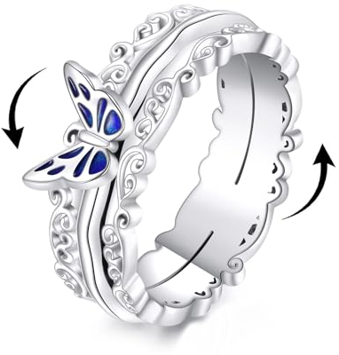 POPLYKE 925 Sterling Silber Schmetterling Spinner Ring für Frauen - Anti Stress Stimmung Ring - Geschenkbox - Silber