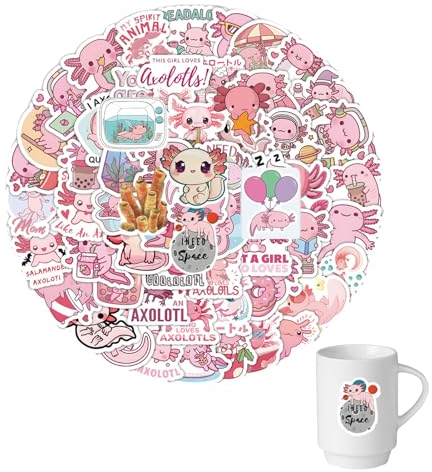 100 Stück Niedlich Axolotl Aufkleber,Süß Axolotl Sticker Set,Wasserdicht Vinyl Stickers Graffiti Style Decals,Niedliche Aufkleber für Auto Motorräder Fahrrad Skateboard Snowboard Gepäck Laptop