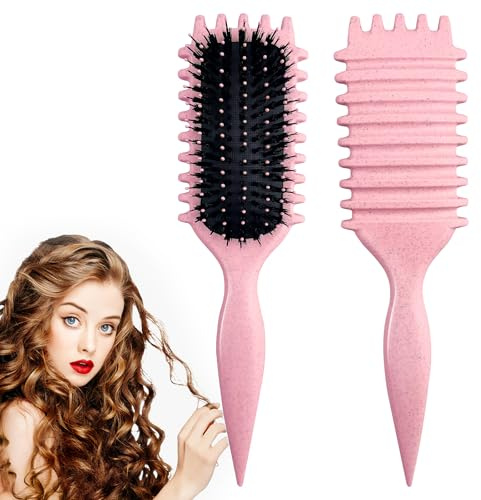 Lockige Haarbürste, Lockendefinierungsbürste,Haarbürste zum Kämmen und Formen, reduziert Ziehen und Locken Trennung für definierte Locken (rosa)