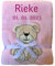 Wuff-Dogsworld Babydecke viele Farben & Motive mit Namen/Geburtsdatum Bestickt Geschenk Baby (rosa Bär)
