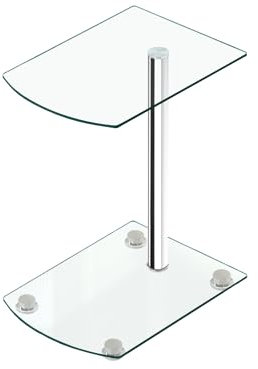 AxisFurn Beistelltisch C Form, Couchtisch Glas, Kleiner Sofatisch mit 2 Ablagen, Kaffeetisch schmal, Hartglas durchsichtig, Stahlbeinen und 4 verstellbare Füße, für Wohnzimmer (Quadra)