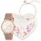 RADLEY Womens Rose Gold Plated Pink Leather Watch, 18ct Rose Gold Plated Stone Charm Bracelet & Heart Ceramic Trinket Tray Gift Set