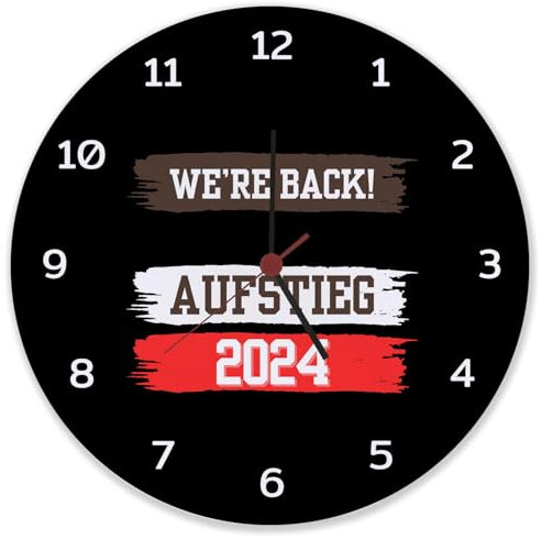 St. Pauli Aufstieg 2024 Wanduhr aus Glas mit Spruch We're Back Wappen-Glanz am Hafen Hamburgs Stolz Reeperbahn und Landungsbrücken feiern mit