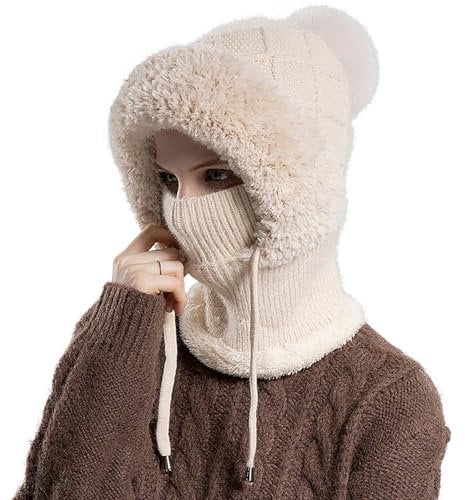 WELROG Plüsch Fahrradhaube mit Sturmhaube Windabweisende Mütze, Schal für Damen und Herren – Gesichtsschutz für Extrem Kaltes Wetter