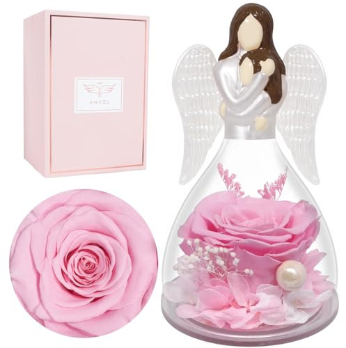 Miofula Rosa Stabilizzata Regalo Mamma Compleanno, Rosa Eterna Angelo Regali di Natale per la Donna Nonna Mamma, Regali Fiori Stabilizzati per Mamma, Regalo Madre Figlia, Regalo Festa della Mamma
