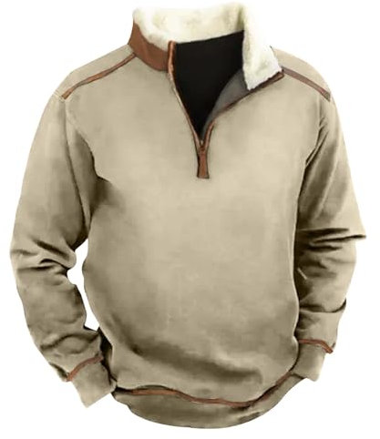 Veste Fourrure Homme Pull Homme Col Montant Blouson De Travail Homme Hiver Pull Chaud Homme Hiver Sweat Zippé Homme Sweat Manga Pull Laine Homme Hiver Pull Colle Roulé Homme Beige M