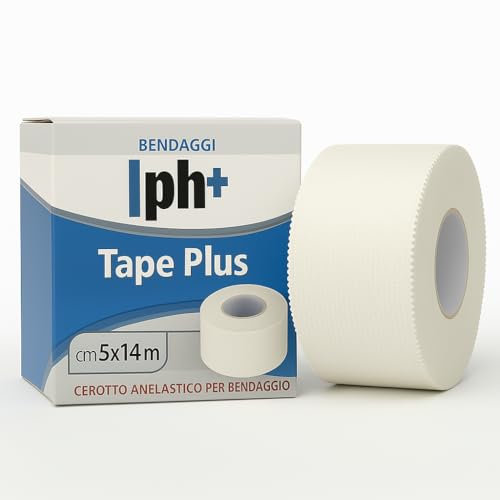 PHARMA+SPORT Nastro Adesivo Sportivo 5 cm x 14 m - Cotone Anelastico, Supporto Massimo per Articolazioni, Alta Adesività - Bianco Conf. 1 Pezzo