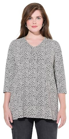 Ulla Popken Damen große Größen Übergrößen Plus Size Shirt, Blüten, A-Linie, V-Ausschnitt, 3/4-Arm schwarz 46+ 835685100-46+