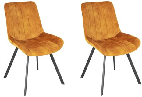 Meubletmoi NANY 2 Stühle aus Samt, gelb, gepolstert, mit Ziernähten und 4 Beinen aus schwarzem Metall, 2 Stück