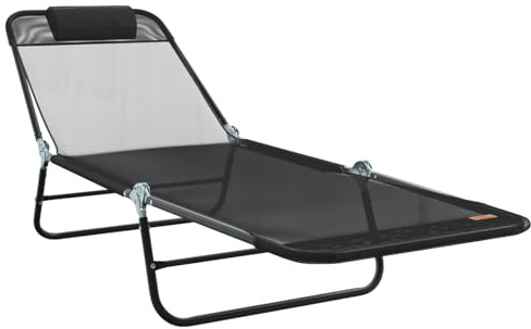 vidaXL Klapp-Sonnenliege mit Kopfstütze in Schwarz aus Textilene für draußen | Verstellbare Armlehnen, leicht und tragbar, perfekt für Balkon, Terrasse, Strand oder Garten.