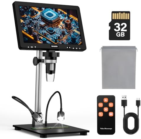 WADEO Microscopio Digital LCD de 10,1 Pulgadas con Aumento de 1500x, Incluye Tarjeta de 32 GB, microscopio Digital USB con 8 LED, Compatible con MacOS y Windows, para Reparaciones y demá