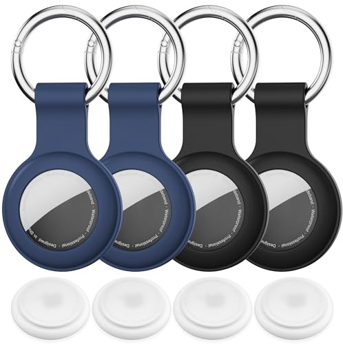 4er-Pack Hülle für Apple AirTag Schlüsselanhänger,IPX8 für AirTag 1 und 2 | Wasserschutz AirTag 2 Anhänger für Schlüssel,Koffer,Tasche,kratzfester Air tag Halter aus Silikon mit Zinklegierungsringe