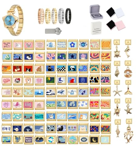 Loozykit Personalisierte Italian Charm Bracelet Charms Set Gold Silber 10pcs Italian Charms 9mm italien style charm watch für Damen Italien charm armband uhr Mädchen Geschenk