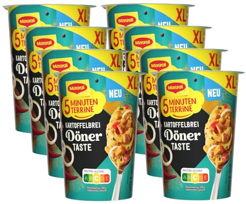 MAGGI 5 Minuten Terrine XL Kartoffelbrei Döner Taste, 8er Pack (8 x 71g) | Leckeres Fertiggericht, Instant Kartoffel-Püree, herzhafter Kartoffel-Snack