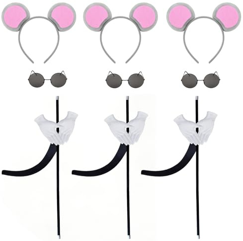 HAICN 15PCS Mouse Costume Accessories Mouse‘s Headbands Sunglasses Gloves Folding Blind Canes Tails Halloween Mouse Theme Costume Accessories Sets for Dress Up Halloween Carnival Party Cosplay