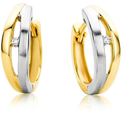 Miore Ohrringe Damen Creolen Bicolor Gelbgold / Weißgold 9 Karat / 375 Gold Diamant Brillianten 0.04 ct