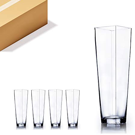WGV Tapered Glass Vase Bulk, Width 6, Height 20, (Multiple Sizes Choices) Clear Taper Down Block Floral Planter Tall Centerpiece for Wedding Event Home Decor, 4 Pieces (VTB0620)