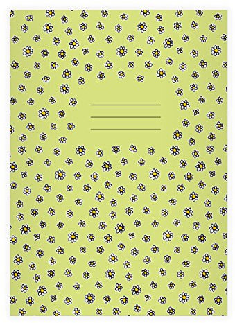 Kartenkaufrausch 4 Schöne DIN A4 Schulhefte, Schreibhefte mit Streu Gänseblümchen auf grün Lineatur 21 (liniertes Heft)