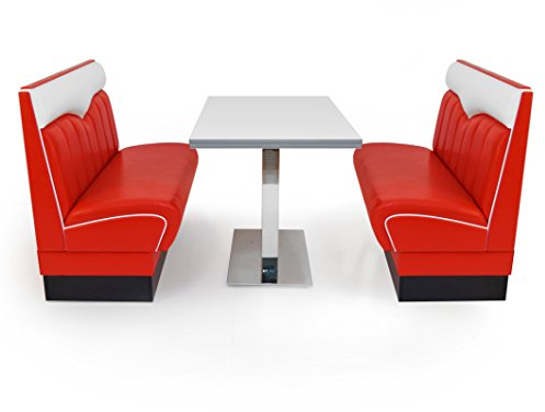 möbelland24 American Diner Set London 2X Sitzbank 120cm + Diner Tisch