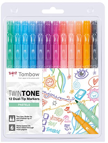 Tombow WS-PK-12P-2 Twintone Marker Set 12-Pack, Dual-Tip, Pastel, bunt