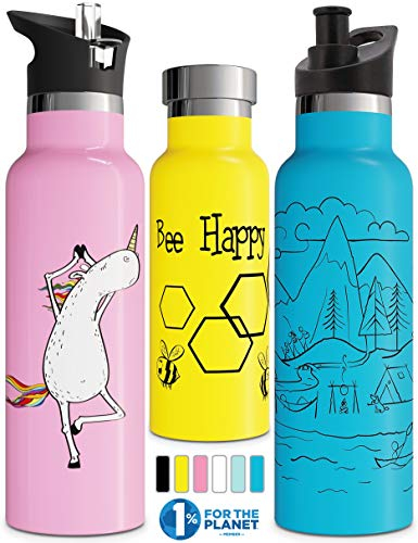 Double Insulated Water Bottle with BPA Free Straw Lid Sports Cap Stainless Steel Eco Friendly Non Sweat Durable Finish 500ml / 600ml / 750ml Metal Hydro Thermos (25 oz, Blue)