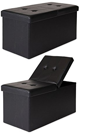 dibea Sitzbank mit Klappdeckel 76x38x38 cm, Kunstleder schwarz
