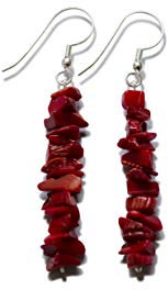 Elegante Ohrringe mit natürlichen Koralle-Tropfen in Rot, 5-8 mm Bruchstücke, 925 Silber
