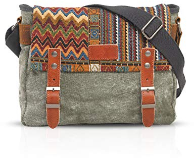 FANDARE Retro-Schultertasche, Herren/Frauen, Business, Crossbody Bag, Outdoor, Reisen, Camping, große Kapazität, Messenger-Tasche, atmungsaktiv, Segeltuch, grün, L, Freizeitrucksack