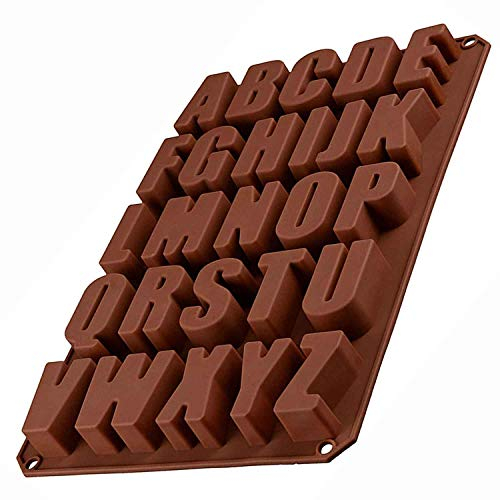 Silikonform mit Buchstaben, Eiswürfelform, Pralinenform aus Silikon, Backform, 33,5 x 22,5 x 2,5 cm, Beton, Schokoladenform, Giessform, Alphabet, Farbe: Braun