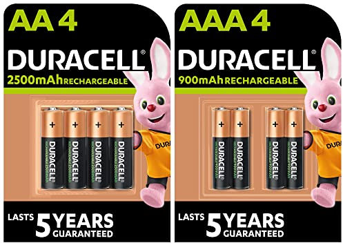 Piles rechargeables AA et AAA Duracell (lot de 4 + 4 piles)