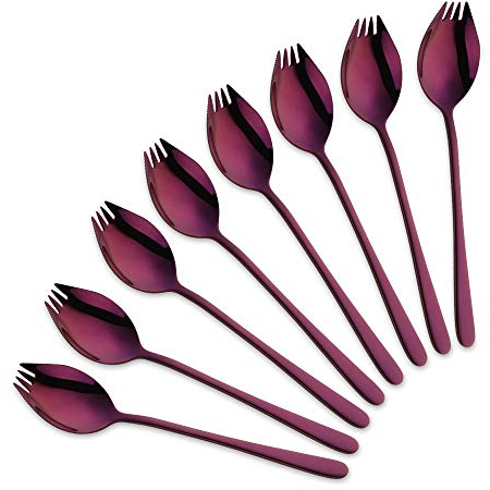 Do Buy Cuillère Fourchette Couteau 3 en 1 Camping Couverts, Plein Air Escalade Montagne Voyage 18/10 Inoxydable, Robuste, Léger – Lot de 8 (Pourpre)