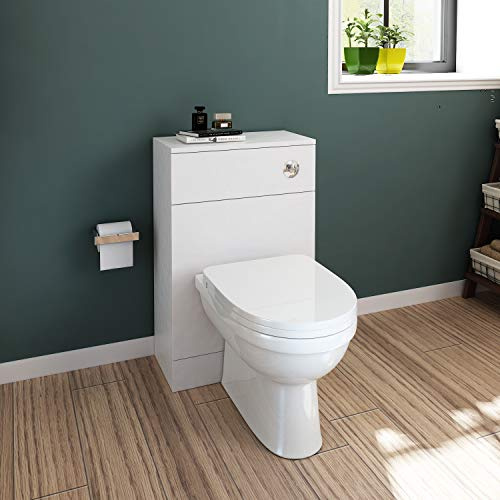 ELEGANT High Gloss White 2 Pieces Ceramic Toilet Suits 252mm | D Shaped Close Coupled Toilet + Concealed Cistern WC Unit Bathroom Furniture