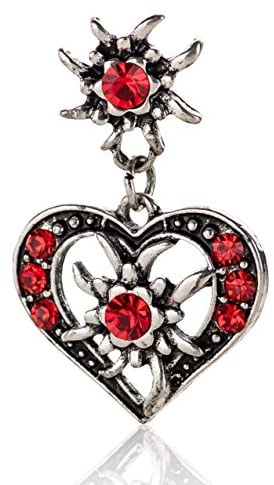 Trachten Ohrringe mit elegantem Alpenherz Anhänger Dirndl schmuck (Rot)