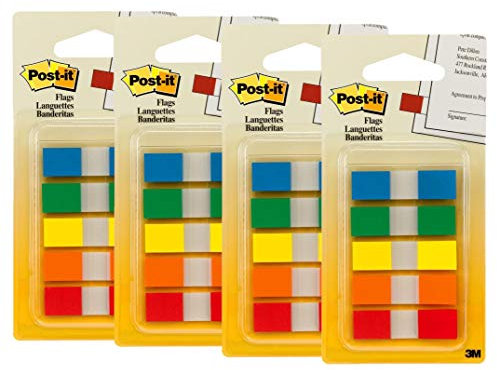 Post-it Flags with On-The-Go Dispenser, Assorted Primary Colors, 1/2-Inch Wide, 100/Dispenser, Pack of 6