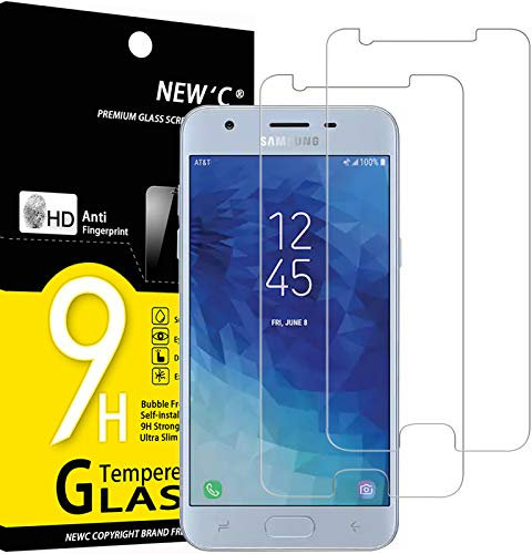 NEW'C Lot de 2, Verre Trempé pour Samsung Galaxy J3 2018, Film Protection écran Efficace Contre Les Rayures - sans Bulles - Ultra Résistant (0,33mm HD Ultra Transparent) Dureté 9H Glass