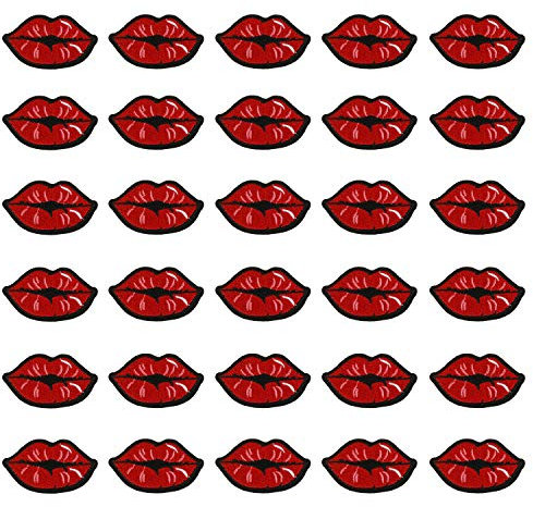 MIAO JIN 30 Pcs Red Kiss Lips Embroidered Patch Iron on Sewing Applique Stickers Patch Clothes Jeans Jackets Hat Bag DIY Decoration Patches