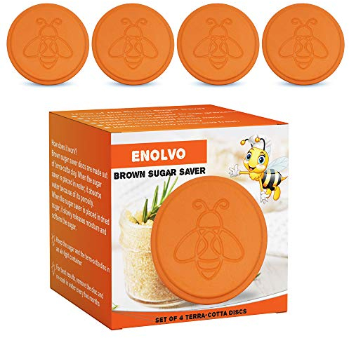 Enolvo Brown Sugar Keeper Bee – Terra Cotta Brown Sugar Saver, Disc to Maintain Food Moisture in Container, Softener Stone, Terra Cotta Bear Softener Alternative – 4er-Pack