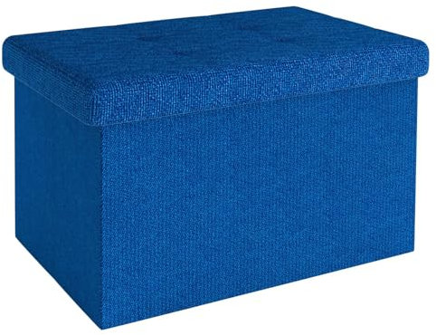 INTIRILIFE Faltbare Sitzbank 49x30x30 cm in Ozean BLAU - Sitzwürfel mit Deckel und Stauraum aus Stoff mit Mulden - Sitzcube Fußablage klappbare Aufbewahrungsbox Truhe Sitzhocker