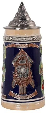 AEIDDRWAA Bierkrüge mit deckel Beer stein pewter lid Gl3D Trinkgeschirr Geprägter Bayerischer Biug Münchner Oktoberfest mit Matel Zinndeckel Krug Eagle Trinken Adler Metall Abzeiche 0.75L