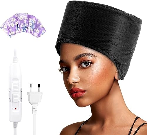 Hair Cap Treatment Steamer for Deep Conditioning - Thermal Hot Head Heat Hat Electric for Afro Hair Spa Care Home Use with 2 Mode/Black (UK Plug)
