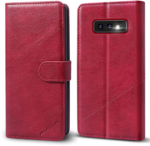 KRAFTCARE Upgraded S10e Handyhülle für Samsung Galaxy S10e Hülle [Kartenfach] [Standfunktion] Flip Case Leder Stoßfeste Schutzhülle Bookcase für Samsung S10e Klapphülle, Weinrot