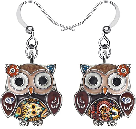 BONSNY Süßen Emaille Legierung Eule Baumeln Tropfen Ohrringe Schmuck Geschenke für Frauen Damen Vogel-Liebhaber Charms