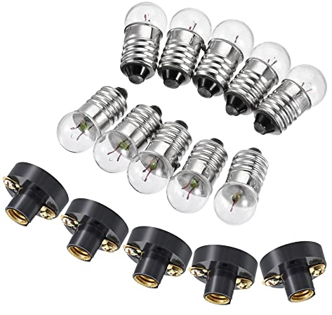 sourcing map E10 Lampenfassung Set, 3,8V Lampenhalter Schraubsockel mit E10 Glühbirne, Kunststoff Kupfer Schwarz 15 Pack Gesamt