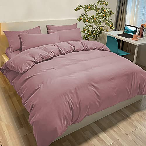 Poligino Set Copripiumino Matrimoniale 230x220 CM (2 Federe 50x80) Monocromatico in Microfibra Rosa Scuro, Morbido ed Ipoallergenico, Inclusa Federa 80x50 cm