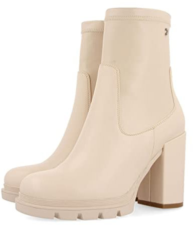 Stivaletto off-white da donna putsheid con punta arrotondata, plateau track e tacco alto