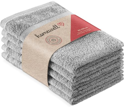 Homewell Handtücher Set - weich und saugstark, 100% Baumwolle, Oeko-Tex 100 Zertifiziert (5 Gästehandtücher 30x50 cm, Grau)