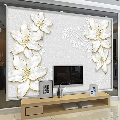 YABAOST Papier Peint Panoramique 3D 140X70Cm Décoration Murale Xxl Poster Tableaux Muraux Tapisserie Photo Trompe L'Oeil Blanc Mode Fleurs Canapé Tv Fond Mur Peinture Fond D'Écran