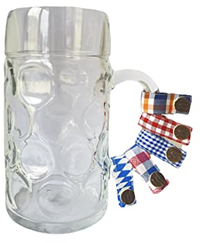 Glücksschmiedin Mei Maß - 5er-Set Glasmarkierer aus bayerischen Trachtenstoffen für Henkelgläser und Maßkrug, lokal handgemacht (1x Bayernraute und 4x Mix nach Zufall)