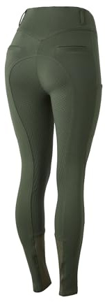 HORZE Pantalones de equitación para Mujer Mira, Leggings de Montar con Bolsillo para el móvil y Asiento Completo, Verde, EU34