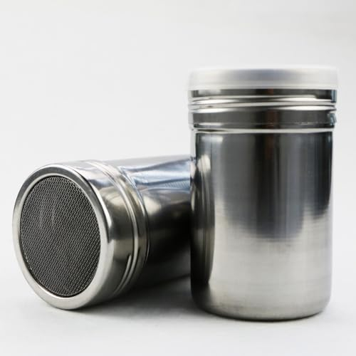 2 Stück Puderzuckerstreuer Kakaostreuer Für Cappuccino - Edelstahl Kakaostreuer Mit Deckel Streuer Puder Schablone Shaker, Für Kaffee, Schokolade, Puderzucker, Zucker, Salz, Kakao, Mehl